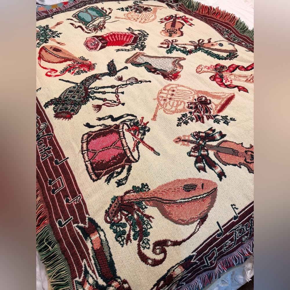 Vintage Christmas tapestry throw blanket